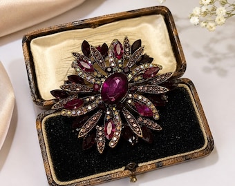 Large Purple Brooch Crystal Flower Pin Floral Statement Jewelry Elegant Wedding Party Brooch Formal Accessory Gift