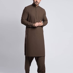 Mens Handmade Brown Shalwar Kameez: Eid Kurta Pajama