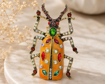 Stag Beetle Bug Brooch Insect Pin Nature Inspired Crystal Bug Brooch Jewelry Decorative Gift for Women Girls