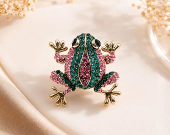 Frog Brooch Pin Rhinestone Animal Brooch Crystal Style Nature Jewelry Fashion Accessory Frog Brooch Gift for Her