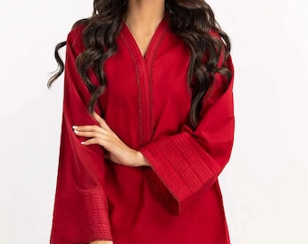 Vestido paquistaní hecho a mano de mujer tradicional con pantalón cosido Shalwar Kameez de diseño rojo vestido indio