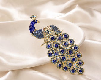 Blaue Pfau Pin Strass Vogel Brosche Kristall Stil Tier Schmuck Elegant Mode Geschenk Accessoire Pfau Brosche