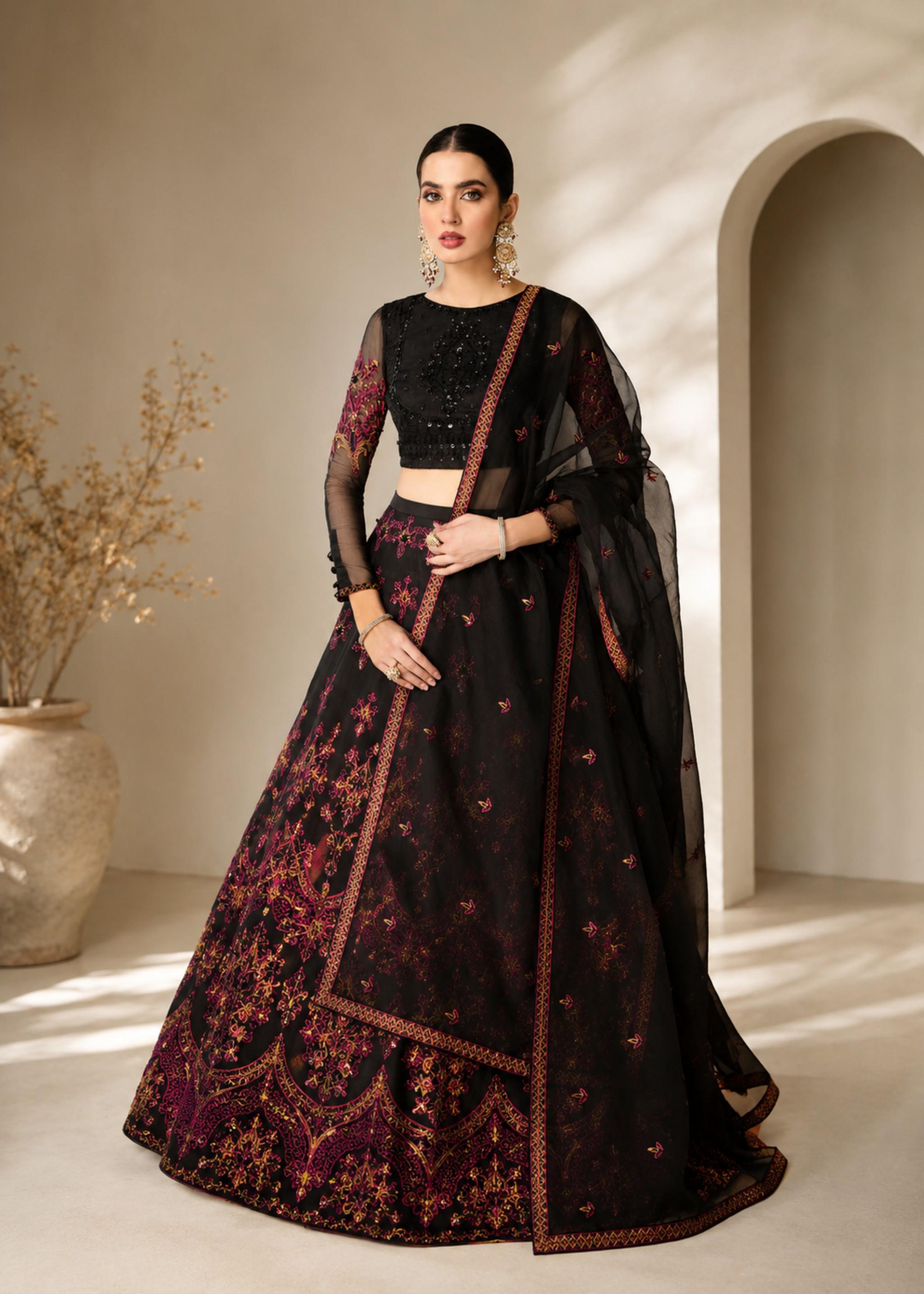 Embroidered Lehenga Handmade Pakistani Dress, Black and Red Bridal Maxi, Traditional Indian Wedding Outfit for Women