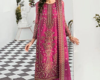 Vestido de organza bordado a mano: atuendo indio pakistaní para el Eid