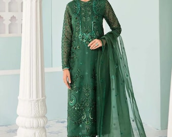 Vestido de organza bordado a mano: atuendo de boda indio-pakistaní