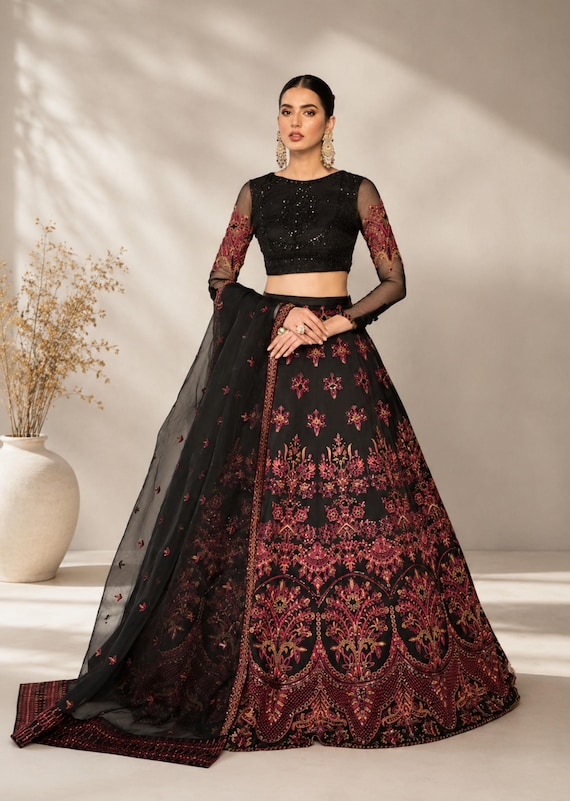 red and black pakistani dress Red And Black Embroidered Pakistani Salwar Suit plus-size
