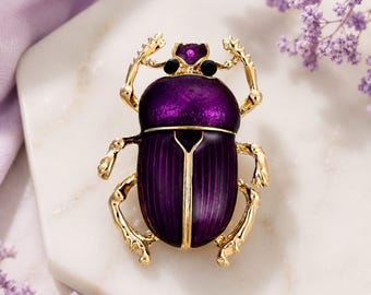 Beetle Brooch Crystal Insect Pin Bug Brooch Pin Nature Inspired Jewelry Purple Decorative Lapel Brooch Gift for Women Girls