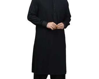 Shalwar Kameez negro para hombre: pijama kurta pakistaní hecho a mano