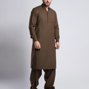 Mens Brown Handmade Shalwar Kameez: Eid Kurta Pajama