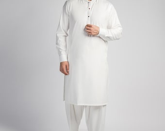 Pijama kurta Eid para hombre, color blanco roto, hecho a mano
