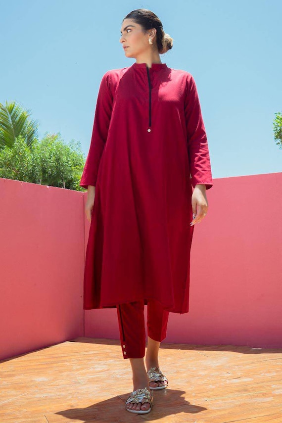 Maroon Shalwar Kameez: Handmade Pakistani Cotton Trouser Dress - Etsy