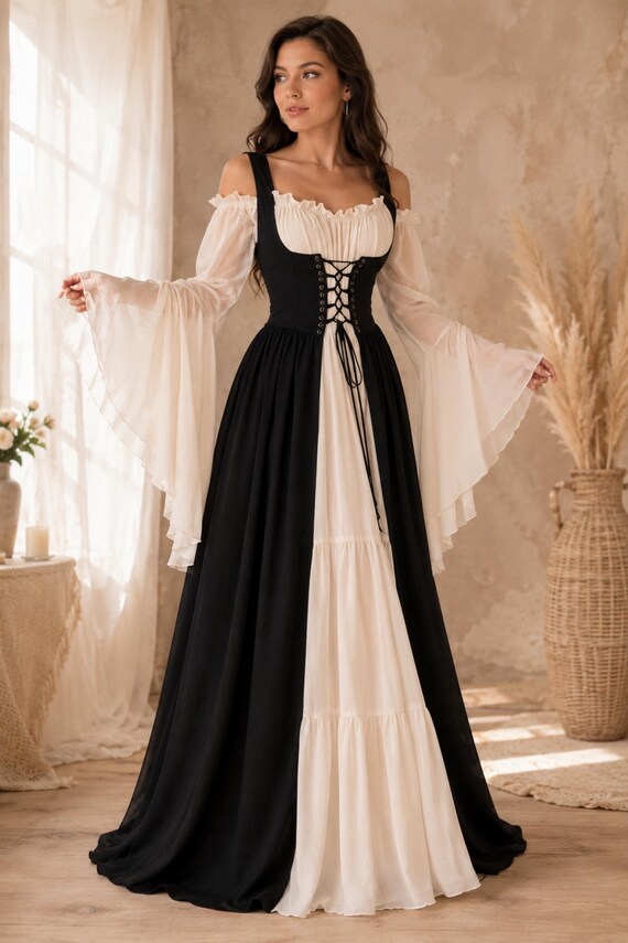 Black Medieval Dress Women Ren Fair Costume Renaissance Gown Victorian Inspired Steampunk Dress LARP Outfit Plus Size Costume