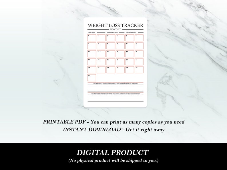 Printable Weight Loss Tracker Workout Journal image 3