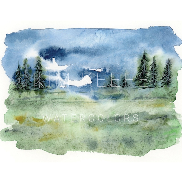 Watercolor Forest Landscape print, 5x7 inch print of original watercolor painting