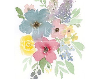 Watercolor Floral Bouquet Print, Abstract Watercolor Flowers, 5x7 inch print of an original watercolor painting