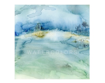 Abstract Landscape Watercolor Print, Giclee Print, 5x5 inch print of an original watercolor painting