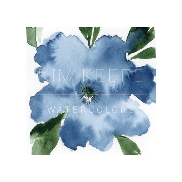 Blue Flower Watercolor Print, Giclee Print, 5x5 inch print of an original watercolor painting