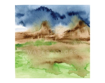 Abstract Landscape Watercolor Print, Giclee Print, 5x5 inch print of an original watercolor painting