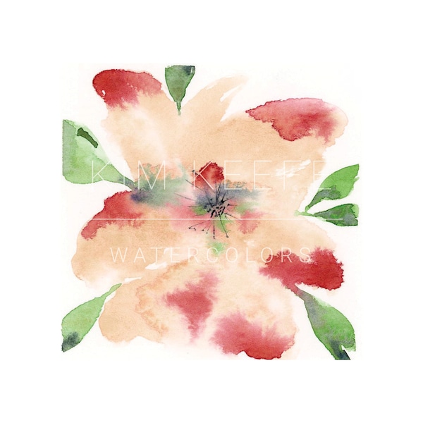 Peach abstract flower watercolor print, Giclee Print, 5x5 inch print of an original watercolor painting
