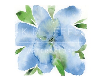 Light Blue Flower Watercolor Print, Giclee Print, 5x5 inch print of an original watercolor painting