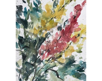 8x10 Original Watercolor Abstract Floral Painting, not a print.