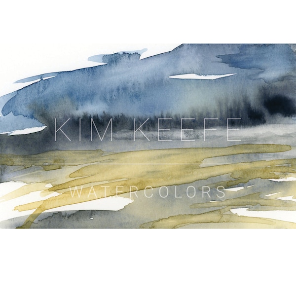 Abstract Watercolor Landscape Print, 5x7 inch print of an original watercolor painting, blue and brown watercolor landscape