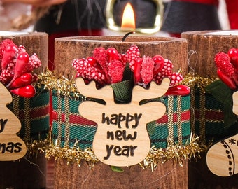 Portavelas de madera personalizado, regalos para rellenar calcetines navideños, regalos de amigo invisible, pequeño regalo de Navidad, regalos para compañeros de trabajo, decoración de mesa navideña