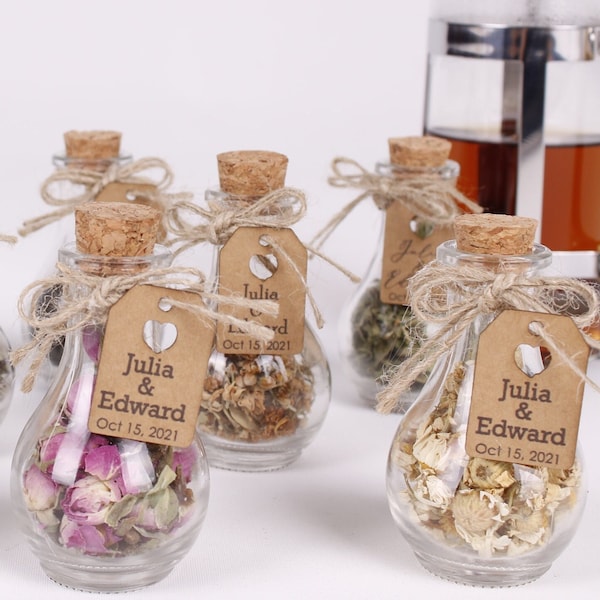 Bruiloft perenfles thee gunsten voor gasten, gepersonaliseerde bulk geschenken, rustieke bruiloft gunst, losse blad thee gunst, theepotten, kruidenthee geschenken