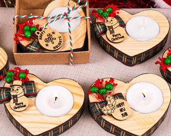 Portavelas de madera con forma de corazón, regalo navideño personalizado, ideal para rellenar calcetines navideños, regalos de amigo invisible, regalos para compañeros de trabajo y decoración de mesa navideña.