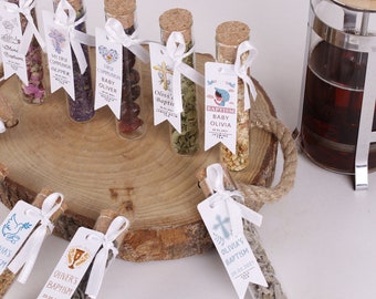 Baptism Bulk Tea favors for guests, Personalized Bulk gifts, Test Tube Tea Favors, Loose Leaf Tea Favor, Birthday Tea jars, Herbal Tea gifts