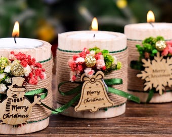 Christmas Decor, Wooden Candle Holder, Merry Christmas Favors, Christmas Gifts, Christmas Ornaments, Coworker Gift, Happy Holidays New Year