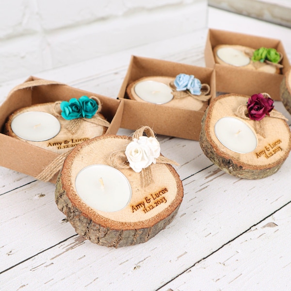 Wedding Party Favors for Guests Engraved | Wedding Bulk Favors | Rustic Wedding Favors | Candle Favors | Tealight Holders | Thank You Favors