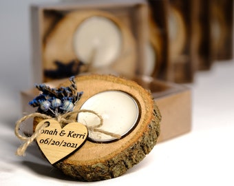 Hochzeit Gastgeschenke für Gäste in loser Schüttung, rustikale Gastgeschenke, hölzerne Teelichthalter, Dankeschön Kerzenhalter