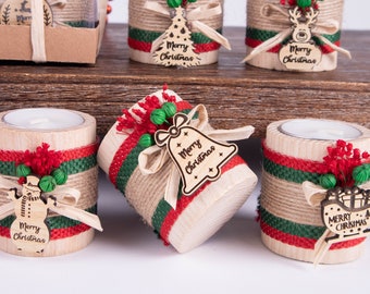 Portavelas de madera personalizado para Navidad, ideal para rellenar calcetines navideños, regalos de amigo invisible, regalos para compañeros de trabajo y decoración de mesa navideña.