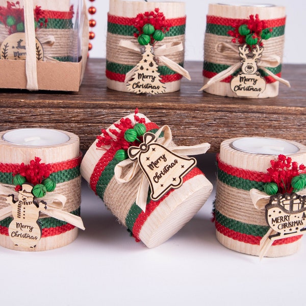 Personalized Christmas Candle Holder Gifts, Happy Holiday Coworker Friend Family Gifts, Custom Handmade Noel New Year Merry Christmas Favors