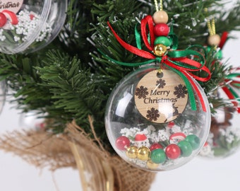 Personalized Christmas Ornament Clear Bauble, Custom Noel Bauble, Christmas Ornament Hanging Gift with Christmas Wooden Tag, New Year, X-mas