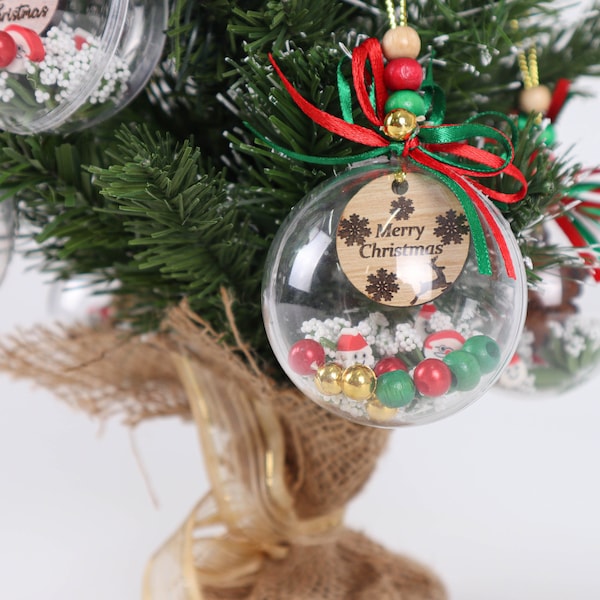 Gepersonaliseerde Kerstornament Duidelijke Kerstbal, Aangepaste Noel Kerstbal, Kerstornament Hangend Cadeau met Kerst Houten Label, Nieuwjaar, Kerstmis