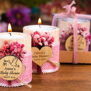 Baby Shower Favors for Guests, Wooden Candle Holder Floral, Custom Tealight Holder, Baby in Bloom, 1st Birthday, Baby Shower Favor Ideas