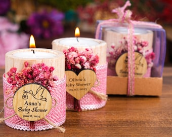 Baby Shower Favors for Guests, Wooden Candle Holder Floral, Custom Tealight Holder, Baby in Bloom, 1st Birthday, Baby Shower Favor Ideas