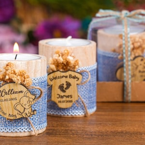 Baby Shower Favors for Guests, Wooden Candle Holders, Tealight Holder, Baby in Bloom, 1st Birthday,  Baptism Favors, Baby Shower Favor Ideas