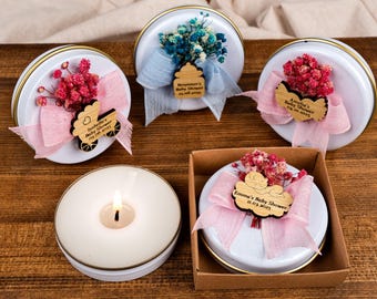 Baby Shower Favors, Scented Candle, Baptism Favors, Candle Tin, Personalized Candle Favors, Floral Candles, Its A Girl, Baby Sprinkle Favors