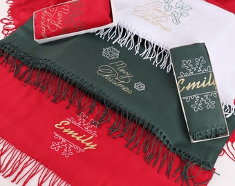 Christmas Embroidery Custom Pashmina Shawl Gifts, New Year Happy Holidays Scarf, Personalized Shawl, Pashmina Wrap, Personalized Xmas  Gifts