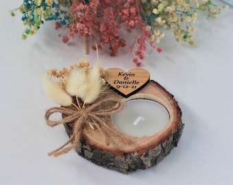 Personalized Wooden Tealight Candle Holder - Rustic Wedding Party Favors for Guests in Bulk - Bridal Shower & Memorial Favors