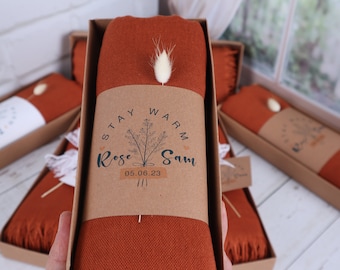 Burnt Orange Personalized Wedding Pashmina Shawl, Fall Wedding Scarf, Bridesmaid Shawl, Pashmina Wrap, Shawls Wedding Favor, Wedding Scarves