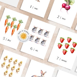 Afdrukbare aquarel natuur nummerkaarten 1-10, afdrukbare kaarten voor peuters en kleuters, montessori-flashcards, peutercadeaus, INSTANT DOWNLOAD