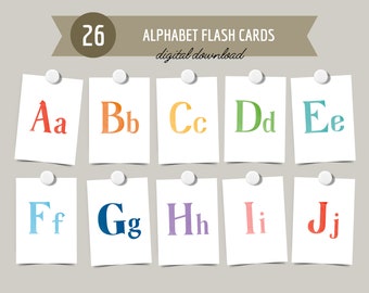 Printable Watercolour Alphabet Flashcards, Nursery Decor, Toddler Preschool Early Learning Resource, Montessori Flashcards, DIGITAL DOWNLOAD