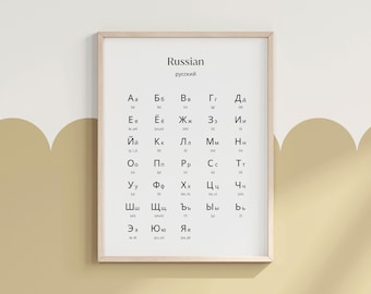 Russian Alphabet Chart Print, Black and White Wall Art (Digital Download)