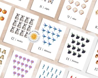 Printable Watercolor Nature Number Cards 1-20, Printable Preschool Homeschool Cards, Montessori Flashcards, Toddler Gifts, INSTANT DOWNLOAD