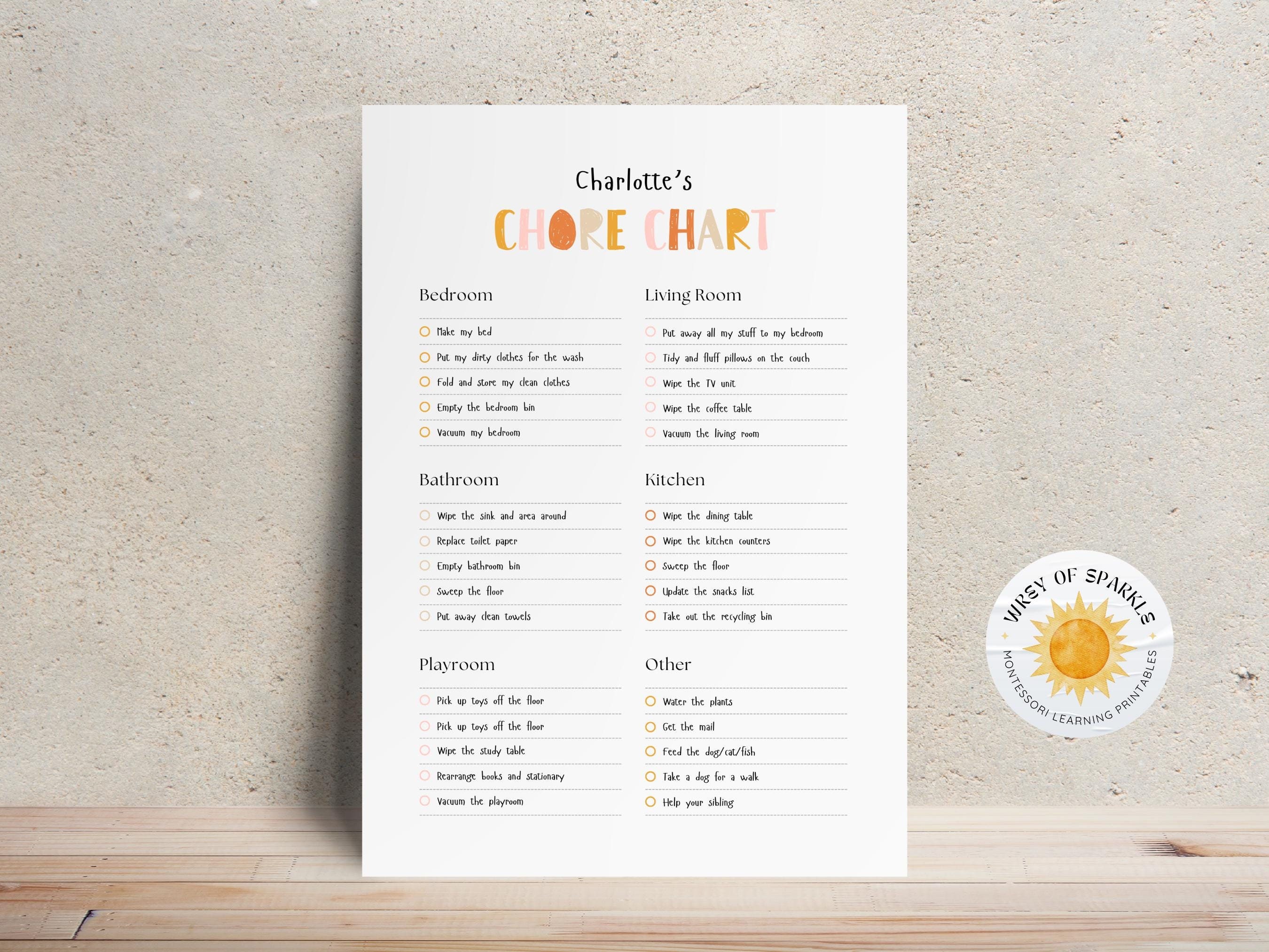 Chore Chart for Kids, Printable Editable Chore Chart Template, Kids Chore Chart Responsibility Chart, To-Do List for Kids Weekly Chore Chart