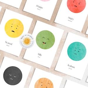Tarjetas de emociones arcoíris, tarjetas de emociones, material para el hogar, arte educativo, tarjetas de emociones arcoíris, rincón de la calma, descarga digital